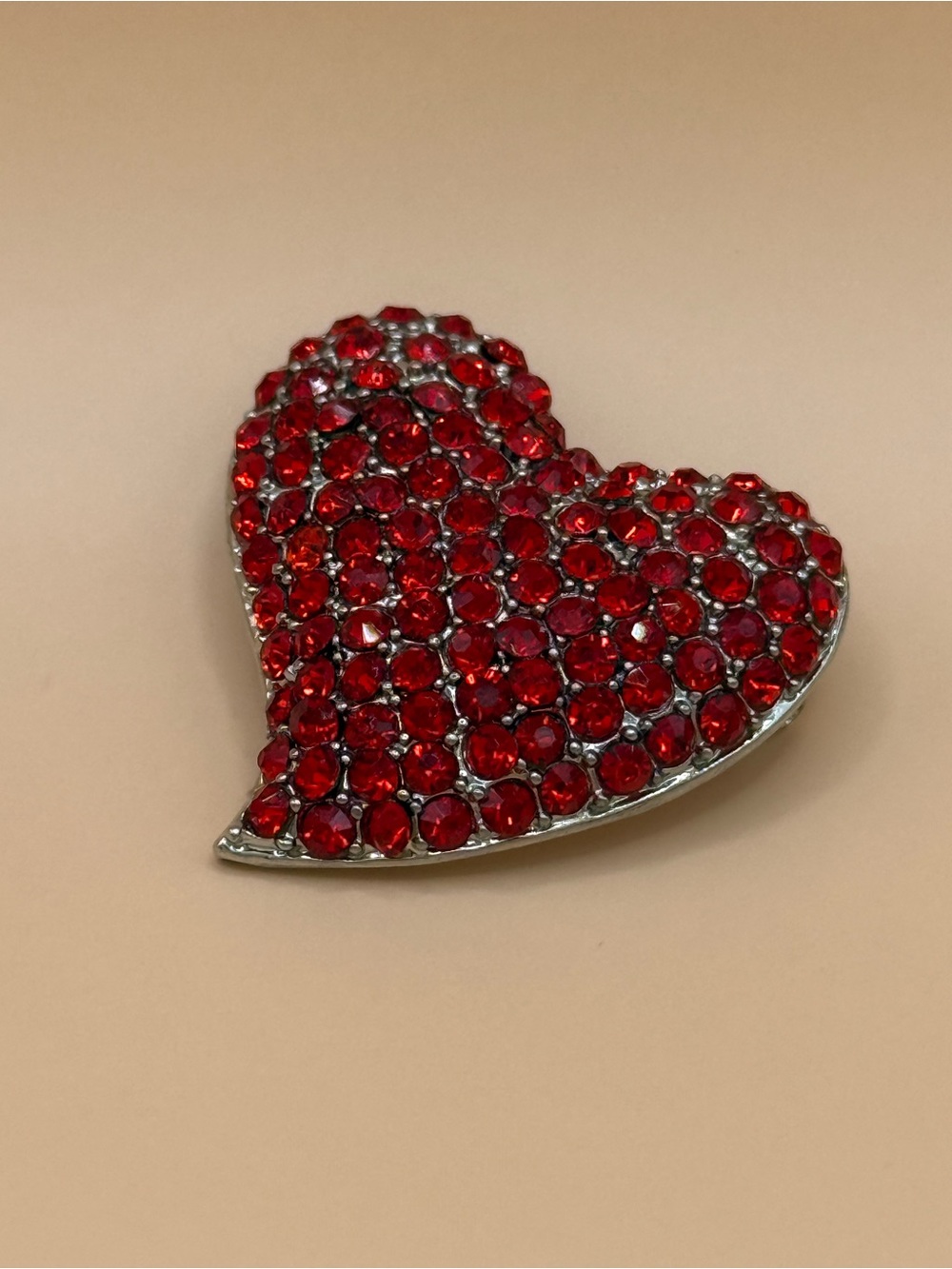 Red Crystal Heart Brooch Pin by